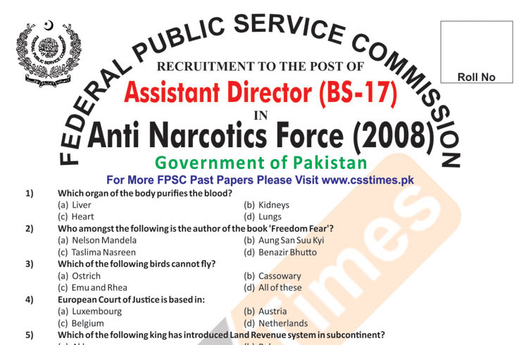 ASSISTANT DIRECTOR BS-17 Anti Narcotics Force (ANF) Paper 2008