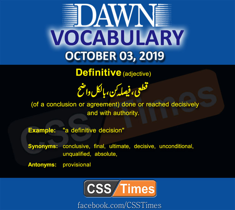 Daily Dawn Vocabulary with Urdu Meaning 03 October 2019