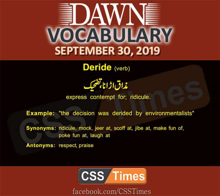 Daily Dawn Vocabulary with Urdu Meaning 30 September 2019