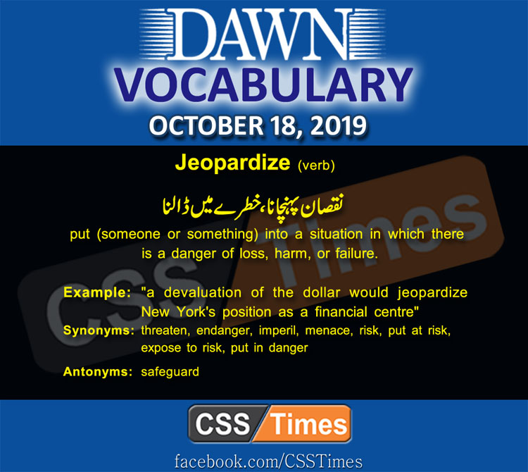 Daily Dawn Vocabulary with Urdu Meaning 18 October 2019
