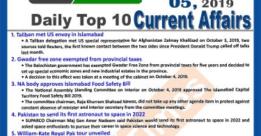 Day by Day Current Affairs (October 05, 2019) | MCQs for CSS, PMS