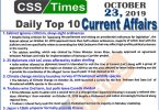 Day by Day Current Affairs October 23 2019MCQs for CSS PMS