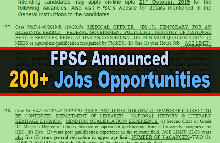 FPSC Announced 200+ New Jobs in Different Federal Departments (Govt of Pakistan)