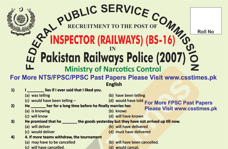 INSPECTORS Railways Past Paper 2007 - Page 1 copy