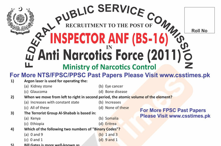 Inspector Anti Narcotics Force ANF BS 16 Paper 2011 Page 1 copy