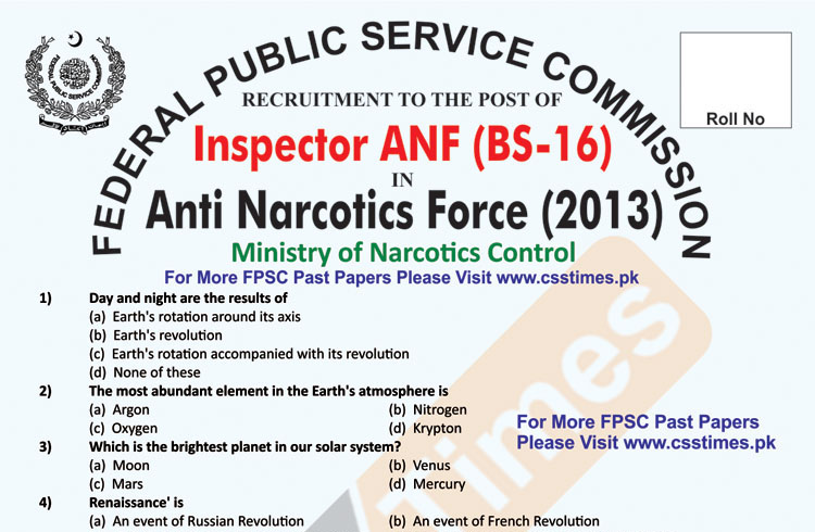 Inspector Anti Narcotics Force ANF BS 16 Paper 2013 Page 1 copy