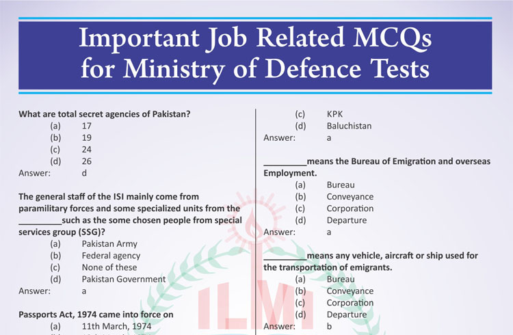 Ministry of defence Jobs Related MCQs