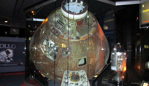 The Apollo 13 command module Odyssey on display at the Cosmosphere in Hutchinson, Kansas