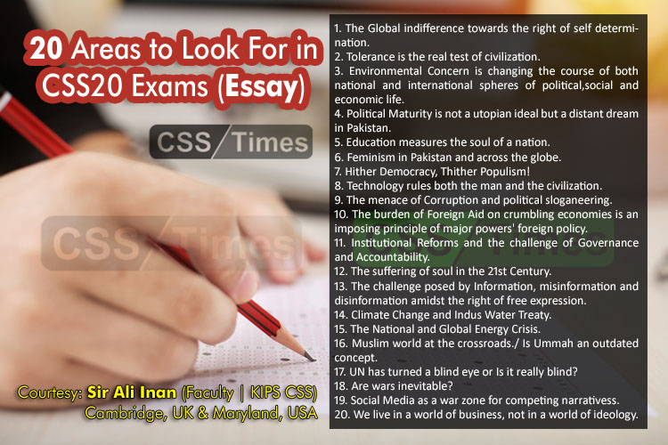 20 Areas to look for in CSS 2020 Essay Exams (Essay)
