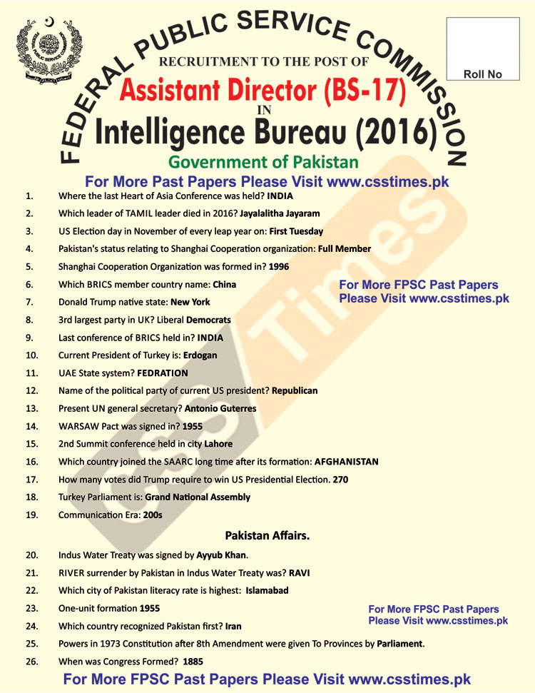 Assistant Director Intelligence Bureau (IB)