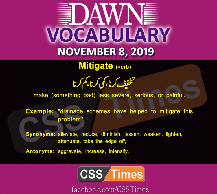 Daily English Vocabulary with Urdu Meaning (08 November 2019)