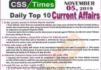 Day by Day Current Affairs (November 05 2019) | MCQs for CSS, PMS