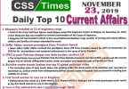 Day by Day Current Affairs (November 23 2019) | MCQs for CSS, PMS