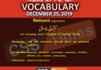 Daily English Vocabulary with Urdu Meaning (25 December 2019)