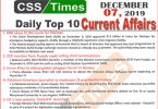 Day by Day Current Affairs (December 07 2019) | MCQs for CSS, PMS