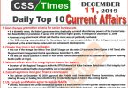 Day by Day Current Affairs (December 11 2019) | MCQs for CSS, PMS