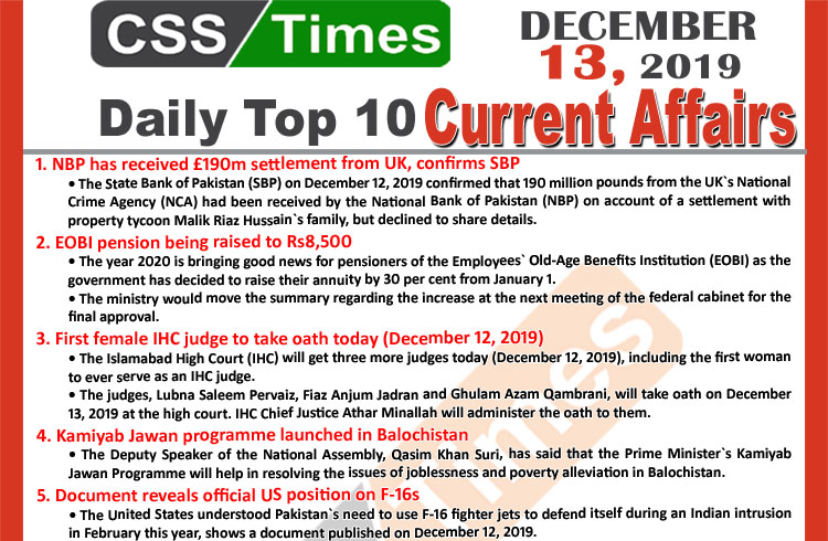 Day by Day Current Affairs (December 13 2019) MCQs for CSS, PMS.JPG