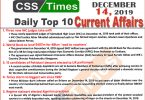 Day by Day Current Affairs (December 14 2019) MCQs for CSS, PMS