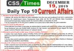 Day by Day Current Affairs (December 19 2019) MCQs for CSS, PMS