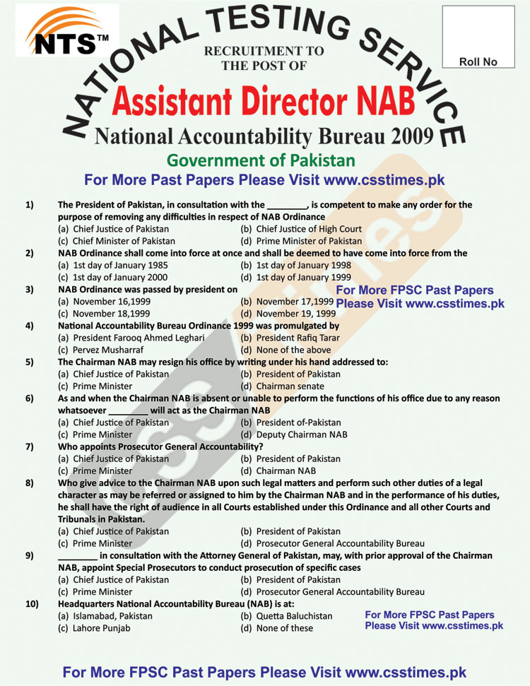 Assistant Director NAB Past Paper 2009