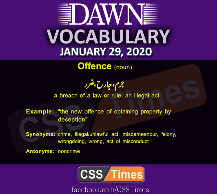 Daily English Vocabulary with Urdu Meaning (29 January 2020)