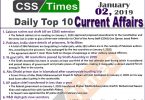 Day by Day Current Affairs (January 02 2020) MCQs for CSS, PMS