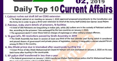 Day by Day Current Affairs (January 02 2020) MCQs for CSS, PMS