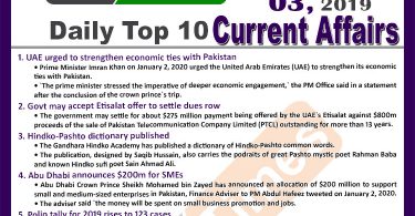 Day by Day Current Affairs (January 03 2020) MCQs for CSS, PMS