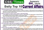 Day by Day Current Affairs (January 04 2020) MCQs for CSS, PMS