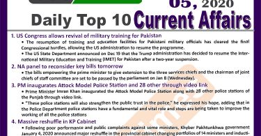 Day by Day Current Affairs (January 05 2020) MCQs for CSS, PMS