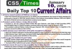 Day by Day Current Affairs (January 10 2020) MCQs for CSS, PMS