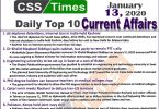 Day by Day Current Affairs (January 13 2020) MCQs for CSS, PMS
