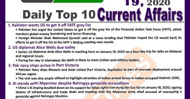 Day by Day Current Affairs (January 19 2020) MCQs for CSS