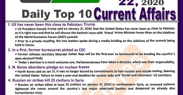 Day by Day Current Affairs (January 22 2020) MCQs for CSS, PMS