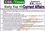 Day by Day Current Affairs (January 24 2020) MCQs for CSS, PMS