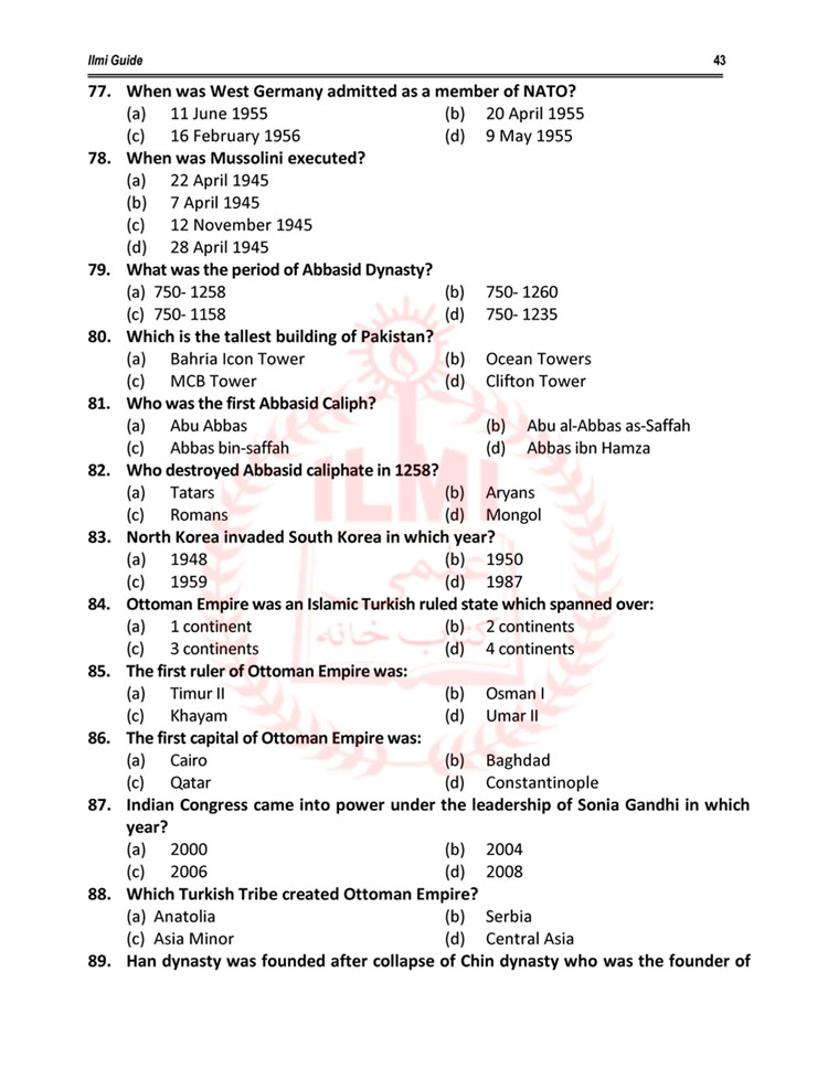 100 Important MCQs for ASSISTANTS Jobs in FPSC, PCS, NTS and Related Tests