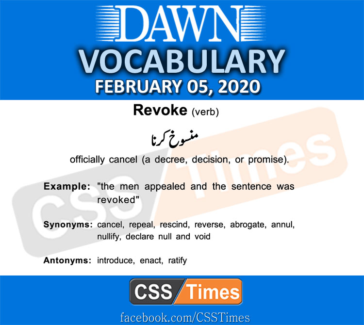 Daily DAWN News Vocabulary with Urdu Meaning (05 February 2020)