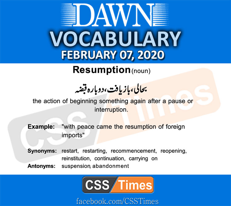Daily DAWN News Vocabulary with Urdu Meaning (07 February 2020)