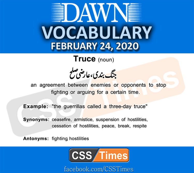 Daily DAWN News Vocabulary with Urdu Meaning (24 February 2020)