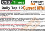 Day by Day Current Affairs (February 04 2020) MCQs for CSS, PMS