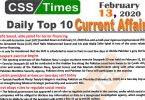 Day by Day Current Affairs (February 13 2020) MCQs for CSS, PMS
