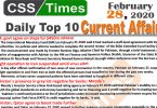 Day by Day Current Affairs (February 28, 2020) MCQs for CSS, PMS