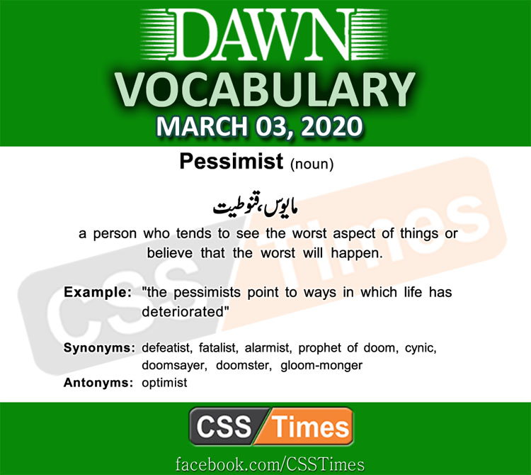 Daily DAWN News Vocabulary with Urdu Meaning (03 March 2020)