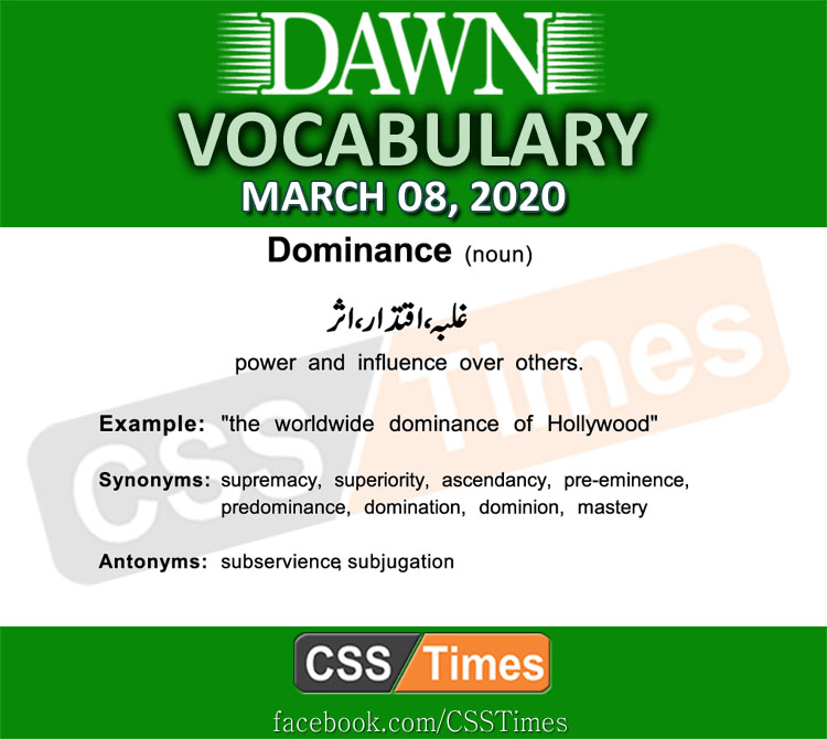 Daily DAWN News Vocabulary with Urdu Meaning (08 March 2020)