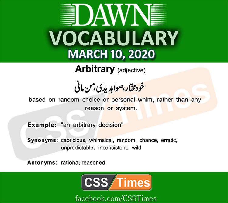 Daily DAWN News Vocabulary with Urdu Meaning (10 March 2020)