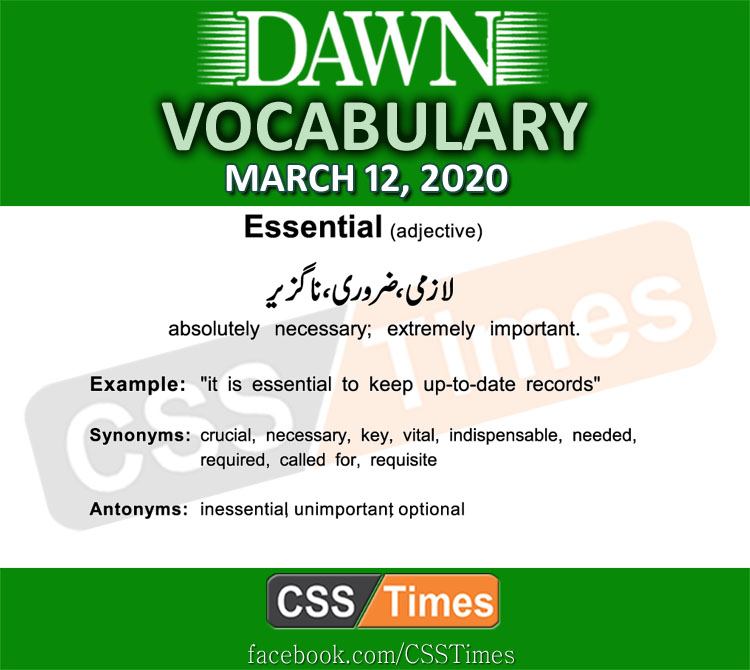 Daily DAWN News Vocabulary with Urdu Meaning (12 March 2020)