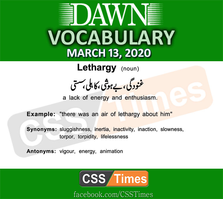 Daily DAWN News Vocabulary with Urdu Meaning (13 March 2020)