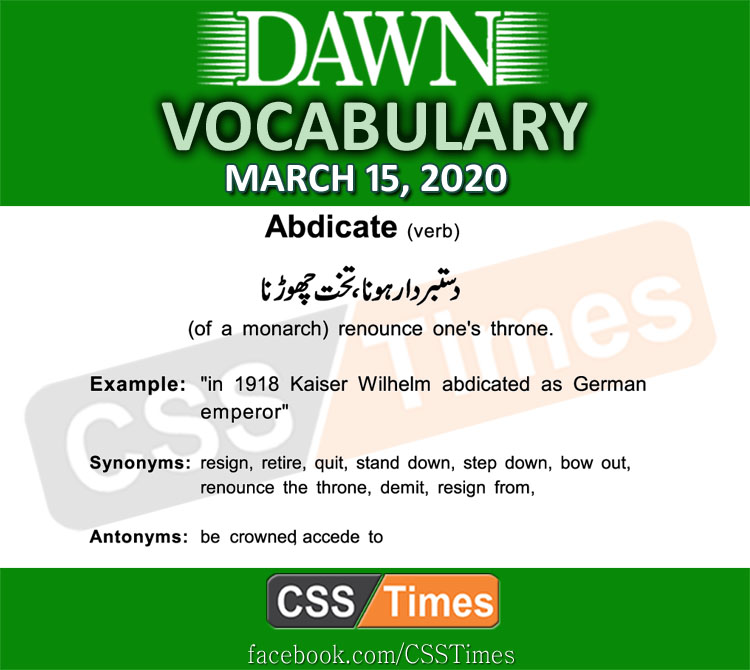 Daily DAWN News Vocabulary with Urdu Meaning (16 March 2020)