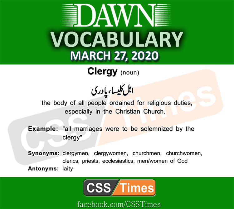 Daily DAWN News Vocabulary with Urdu Meaning (27 March 2020)