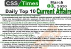 Day by Day Current Affairs (March 03, 2020) MCQs for CSS, PMS